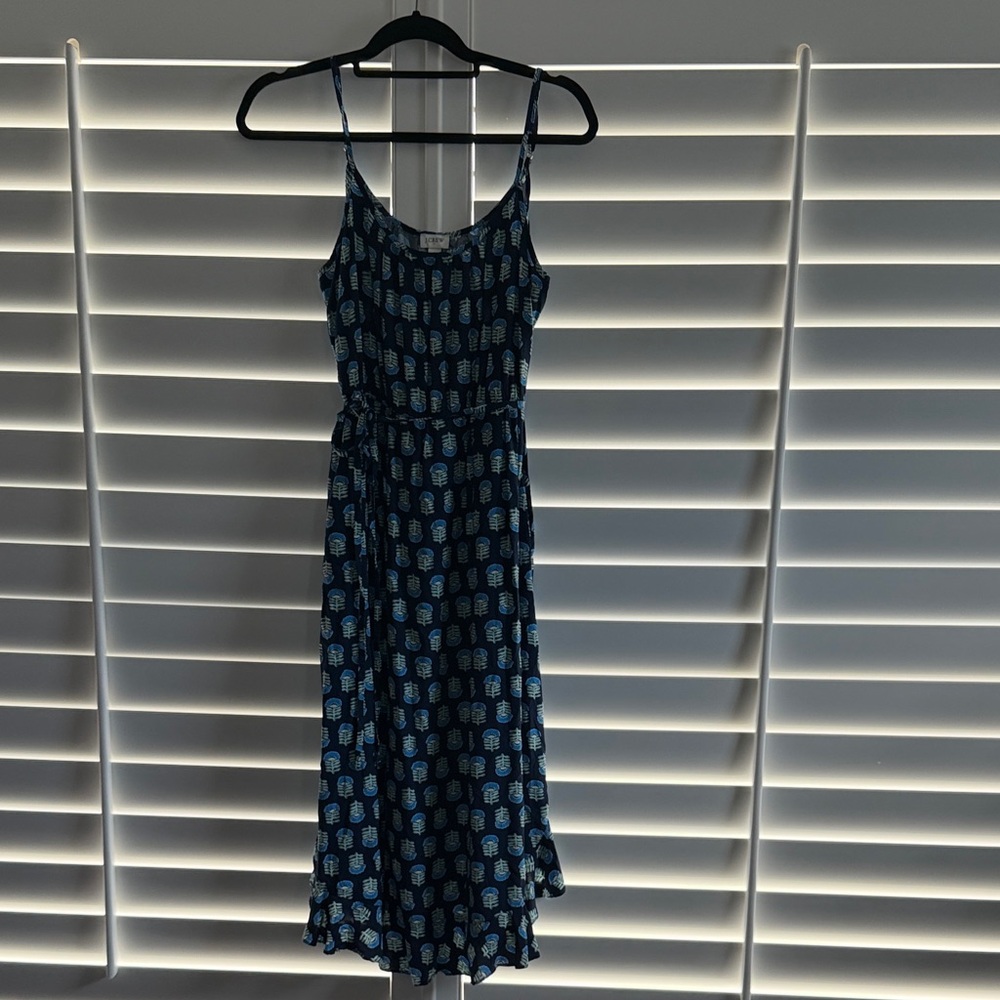 J Crew Blue Printed Spaghetti-Strap Midi Dress